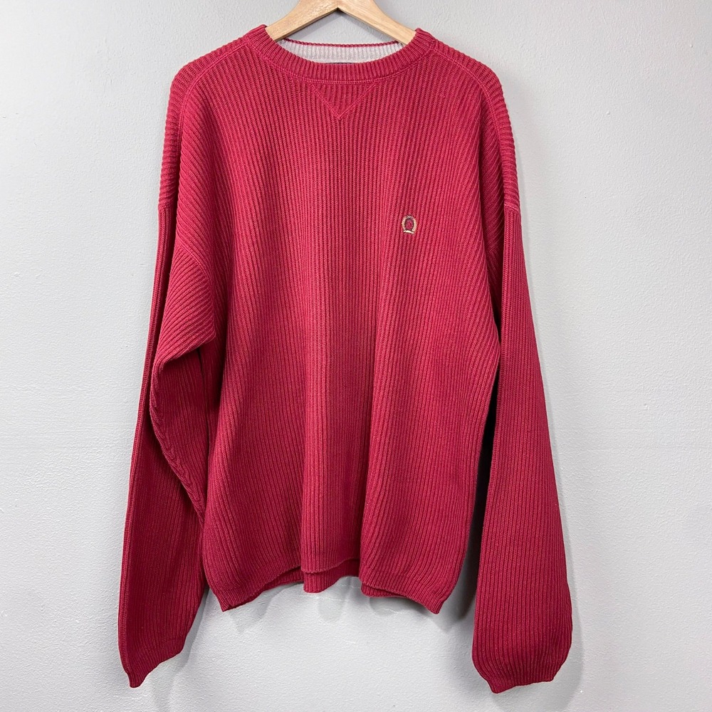 Vintage‎ 90s Tommy Hilfiger Sweater Sz XL Red Rib Knit Crest Logo Cotton Classic